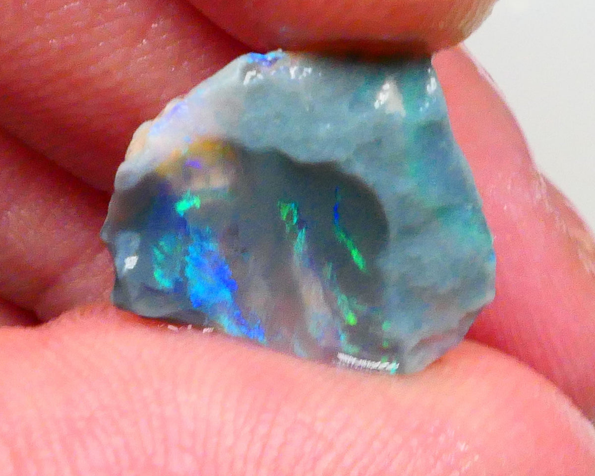 Gorgeous dark base seam opal rough 4.25cts Lightning Ridge Green & blue hues to cut & Polish 17x15x4mm   Lot B4-A480
