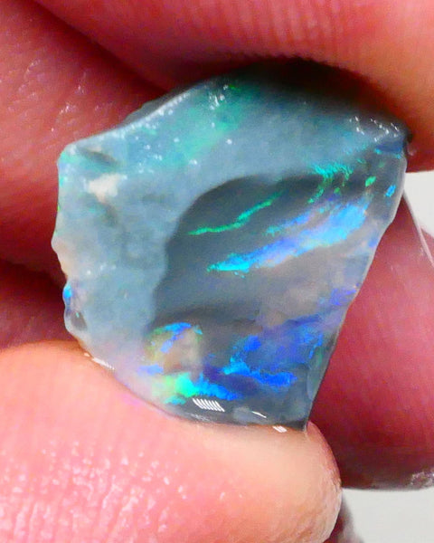 Gorgeous dark base seam opal rough 4.25cts Lightning Ridge Green & blue hues to cut & Polish 17x15x4mm   Lot B4-A480