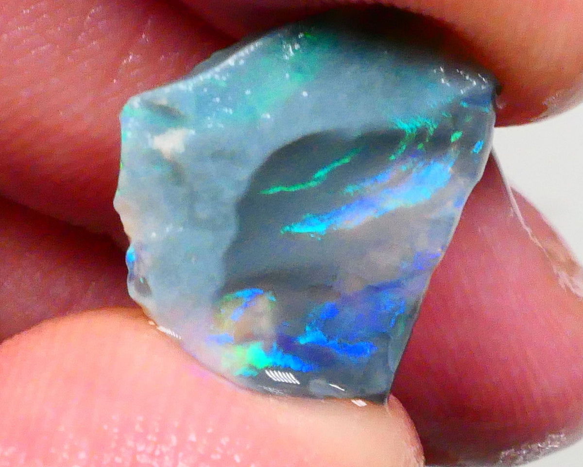 Gorgeous dark base seam opal rough 4.25cts Lightning Ridge Green & blue hues to cut & Polish 17x15x4mm   Lot B4-A480