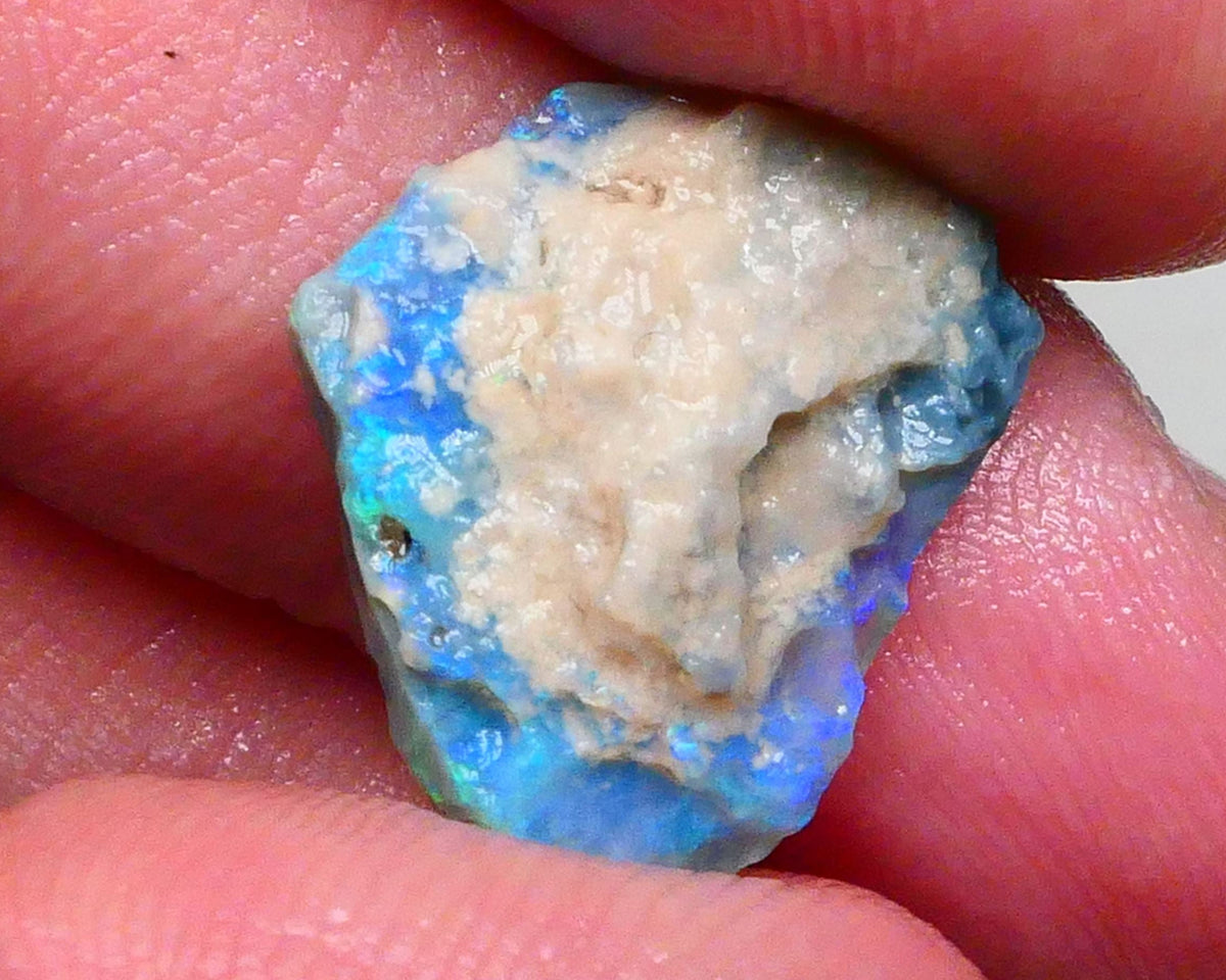 Gorgeous dark base seam opal rough 4.25cts Lightning Ridge Green & blue hues to cut & Polish 17x15x4mm   Lot B4-A480
