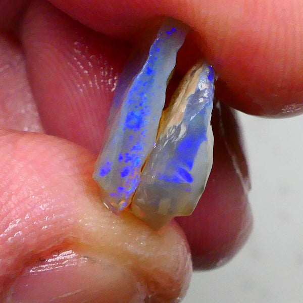 Gorgeous Blue bars to chase & Cut 6.00cts Crustal on Dark base seam opal rough pair Lightning Ridge 14x11x4mm & 15x11x3mm  Lot B4-A476