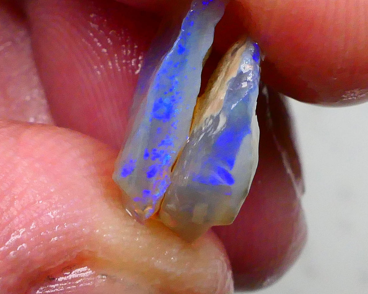 Gorgeous Blue bars to chase & Cut 6.00cts Crustal on Dark base seam opal rough pair Lightning Ridge 14x11x4mm & 15x11x3mm  Lot B4-A476