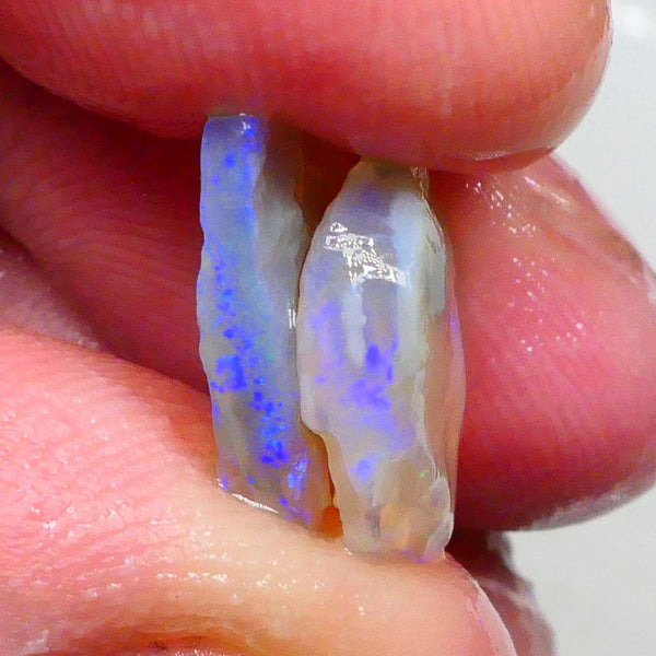 Gorgeous Blue bars to chase & Cut 6.00cts Crustal on Dark base seam opal rough pair Lightning Ridge 14x11x4mm & 15x11x3mm  Lot B4-A476