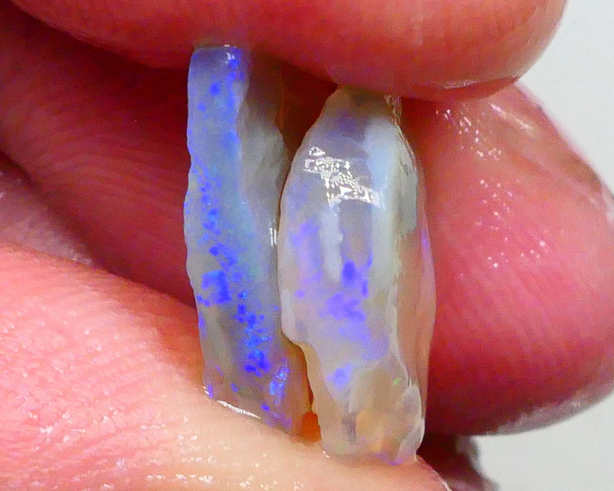 Gorgeous Blue bars to chase & Cut 6.00cts Crustal on Dark base seam opal rough pair Lightning Ridge 14x11x4mm & 15x11x3mm  Lot B4-A476