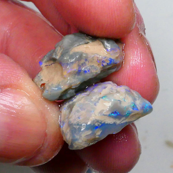 Lighting Ridge Knobby Pair 23.50cts Blue Colours to gamble 20x14x10mm & 19x16x8mm  Lot B4-A501