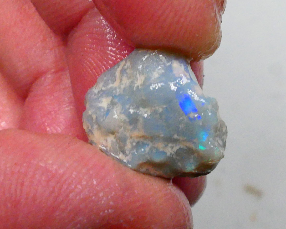 Untouched Pea knobby opal rough 8.00cts Dark base showing Blues though the skin Gamble ? 16x14x8mm  Lot B4-A500