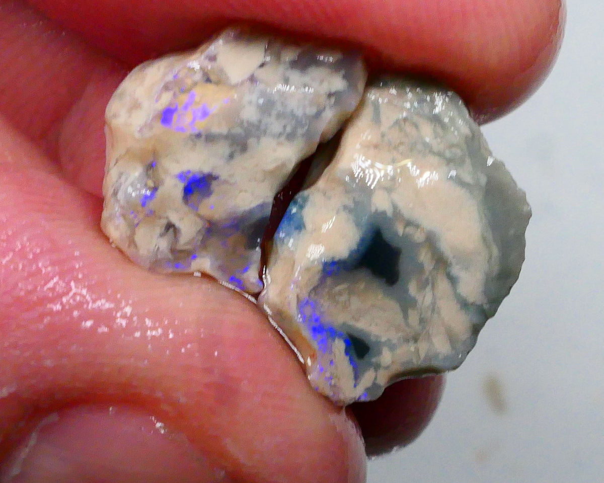 Pair of opal formation rough from Lightning Ridge 9.50cts Some Blue colours to chase & explore 16x11x7mm & 14x10x6mm Lot B4-A498