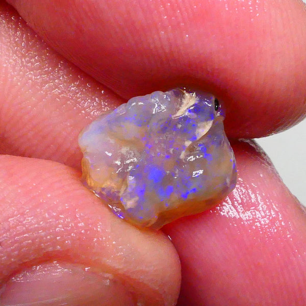 Dark Crystal knobby 4.10cts Thick Bar relative to its size loaded with confetti flashes of blues 13x11x4mm Lot B4-A491