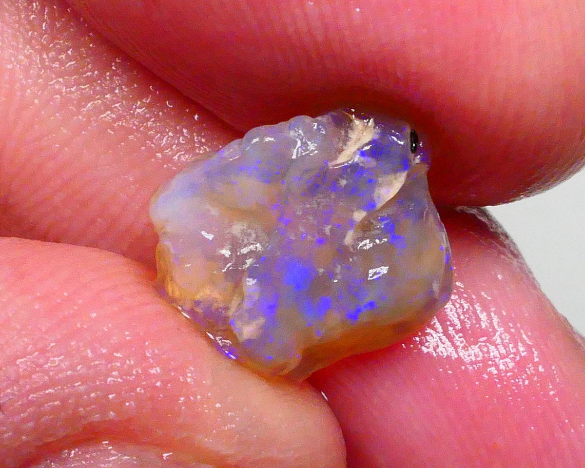 Dark Crystal knobby 4.10cts Thick Bar relative to its size loaded with confetti flashes of blues 13x11x4mm Lot B4-A491