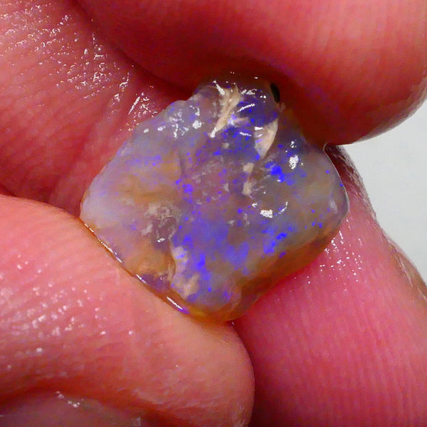 Dark Crystal knobby 4.10cts Thick Bar relative to its size loaded with confetti flashes of blues 13x11x4mm Lot B4-A491