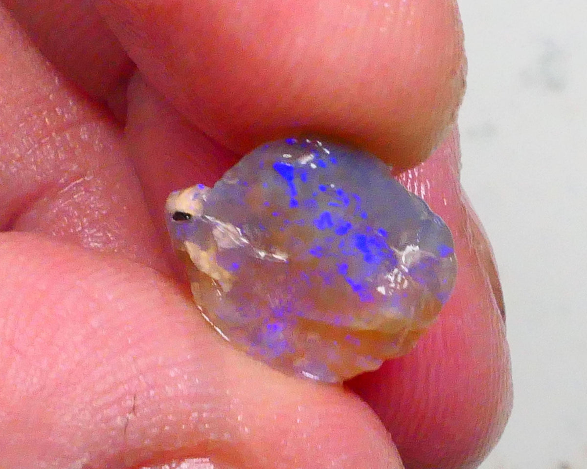 Dark Crystal knobby 4.10cts Thick Bar relative to its size loaded with confetti flashes of blues 13x11x4mm Lot B4-A491