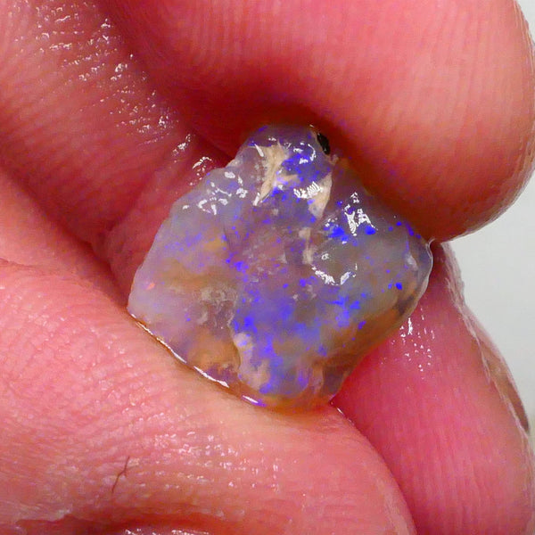 Dark Crystal knobby 4.10cts Thick Bar relative to its size loaded with confetti flashes of blues 13x11x4mm Lot B4-A491