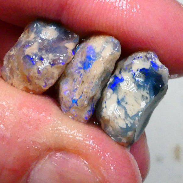 Lightning Ridge Knobby opal Trio 22.00cts Lots Blues to Gamble & explore 16x13x7mm to 15x11x8mm  Lot B4-A490