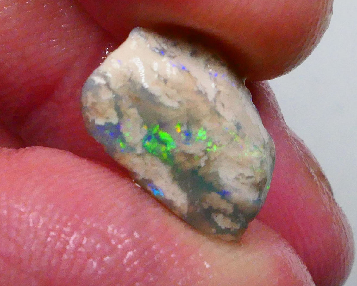 Small Lightning Ridge opal rough formation 3.25cts Bright Green /Blue / Yellows showing sold as gamble 14x9x5mm Lot B4-A489