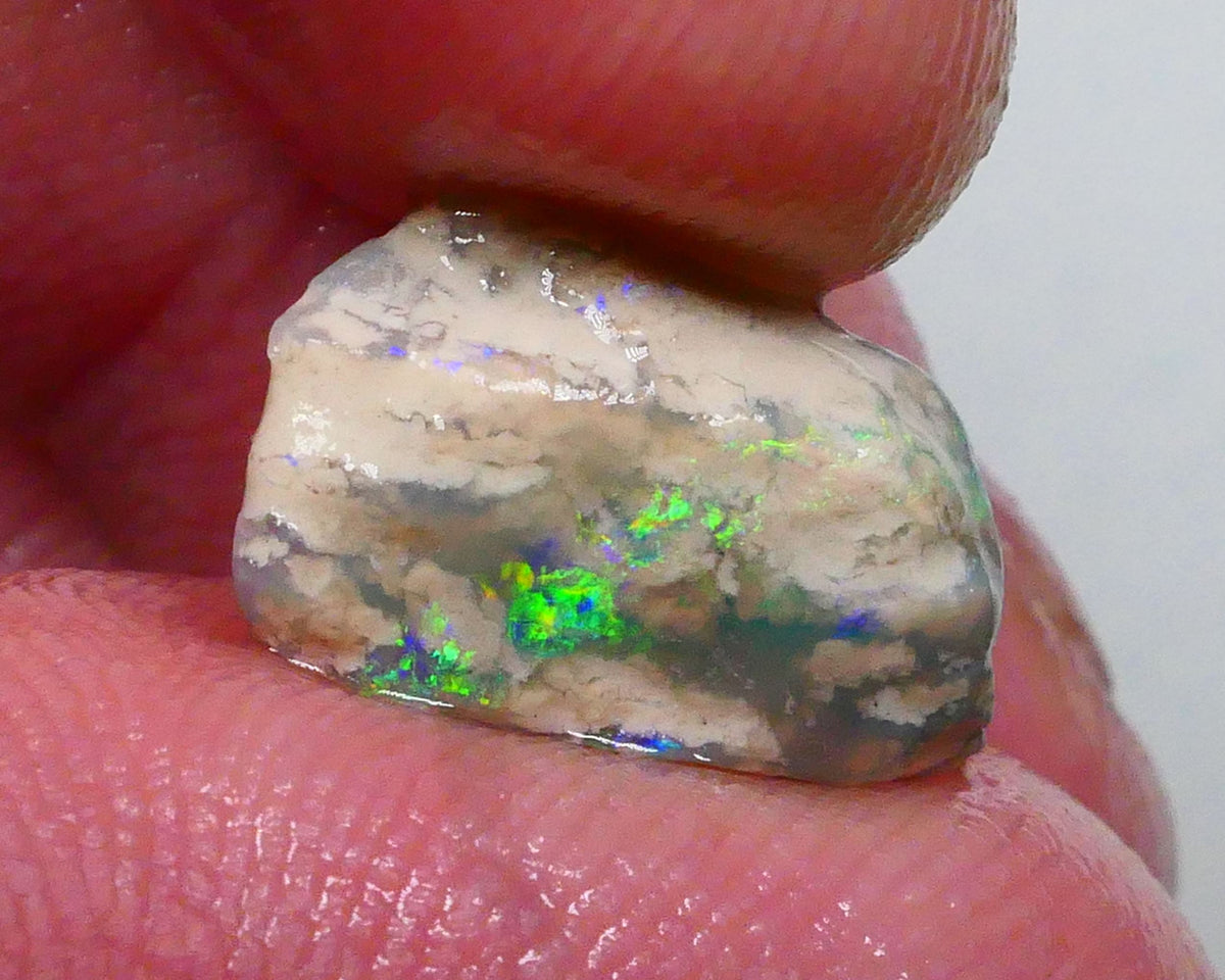 Small Lightning Ridge opal rough formation 3.25cts Bright Green /Blue / Yellows showing sold as gamble 14x9x5mm Lot B4-A489