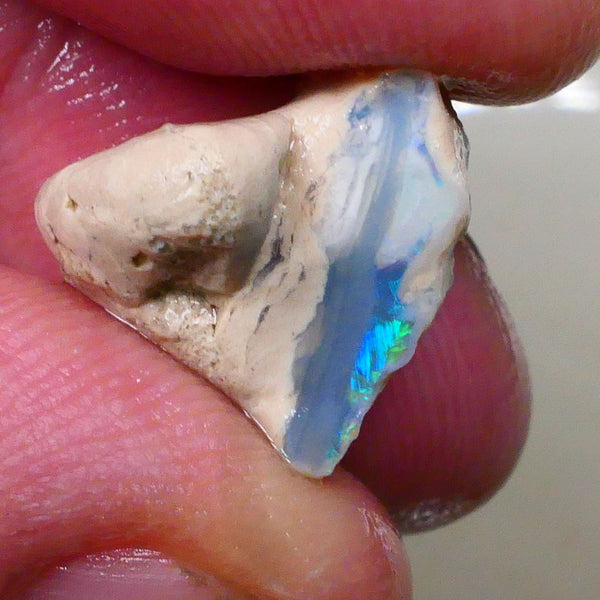 Lightning ridge Dark Base Seam opal formation with clay/sand host rock 11.00cts Bright Greens /.Blues in small bit of bar 15x15x9mm Lot B4-A511