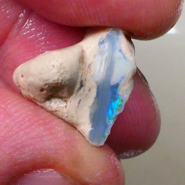 Lightning ridge Dark Base Seam opal formation with clay/sand host rock 11.00cts Bright Greens /.Blues in small bit of bar 15x15x9mm Lot B4-A511