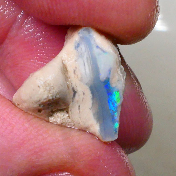 Lightning ridge Dark Base Seam opal formation with clay/sand host rock 11.00cts Bright Greens /.Blues in small bit of bar 15x15x9mm Lot B4-A511