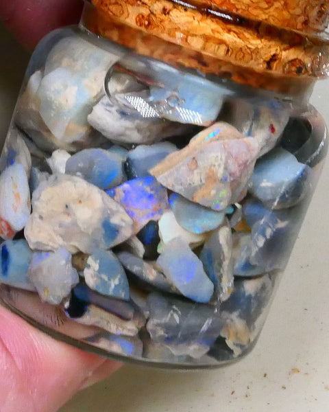 Lightning Ridge Potch & colours 265.00cts Dark Base Seam knobby fossil 16mm to chip size Lot B4-A515