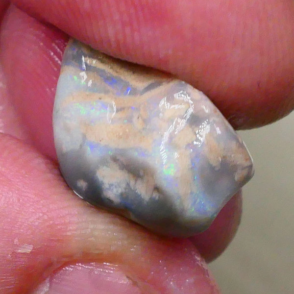 Tumbled Dark base knobby opal rough 10.50cts Stacked colour bars showing some Multifires 18x14x8mm  Lot B4-A518