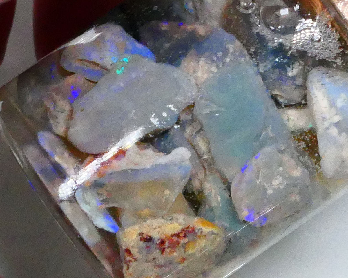 Lightning Ridge Knobby Seam & fossil Potch & colours 140.00cts Mostly blues to chase & Gamble 15mm to chip size  Lot B4-A537