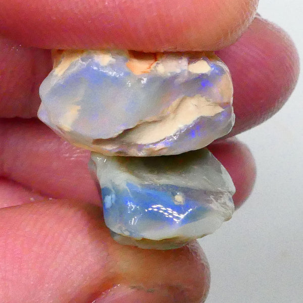 Pair of Lightning Ridge Dark Base Knobby opal rough 25.00cts blue colours to chase 21x16x10mm & 17x12x10mm Lot B4-A535
