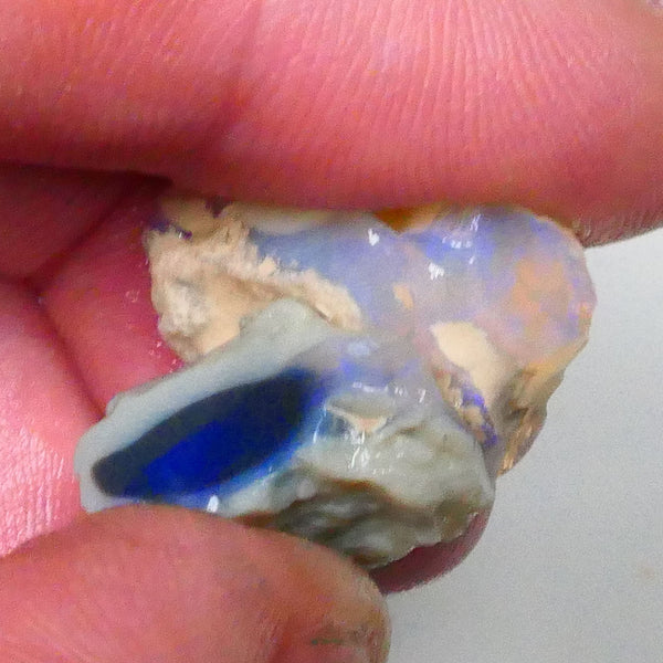 Pair of Lightning Ridge Dark Base Knobby opal rough 25.00cts blue colours to chase 21x16x10mm & 17x12x10mm Lot B4-A535