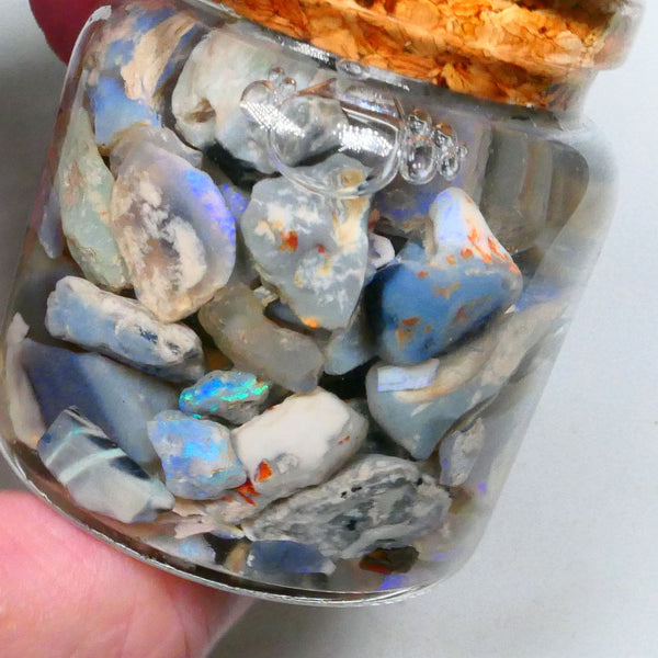Lightning Ridge Potchy & colours :) 255.00cts Dark Base Knobby Seam Fossil mostly blue fires 15mm to chip size Lot B4-A528
