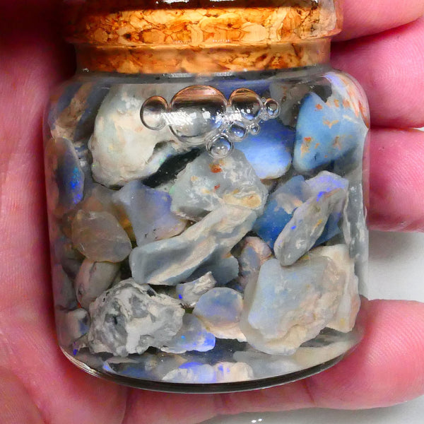 Lightning Ridge Potchy & colours :) 255.00cts Dark Base Knobby Seam Fossil mostly blue fires 15mm to chip size Lot B4-A528