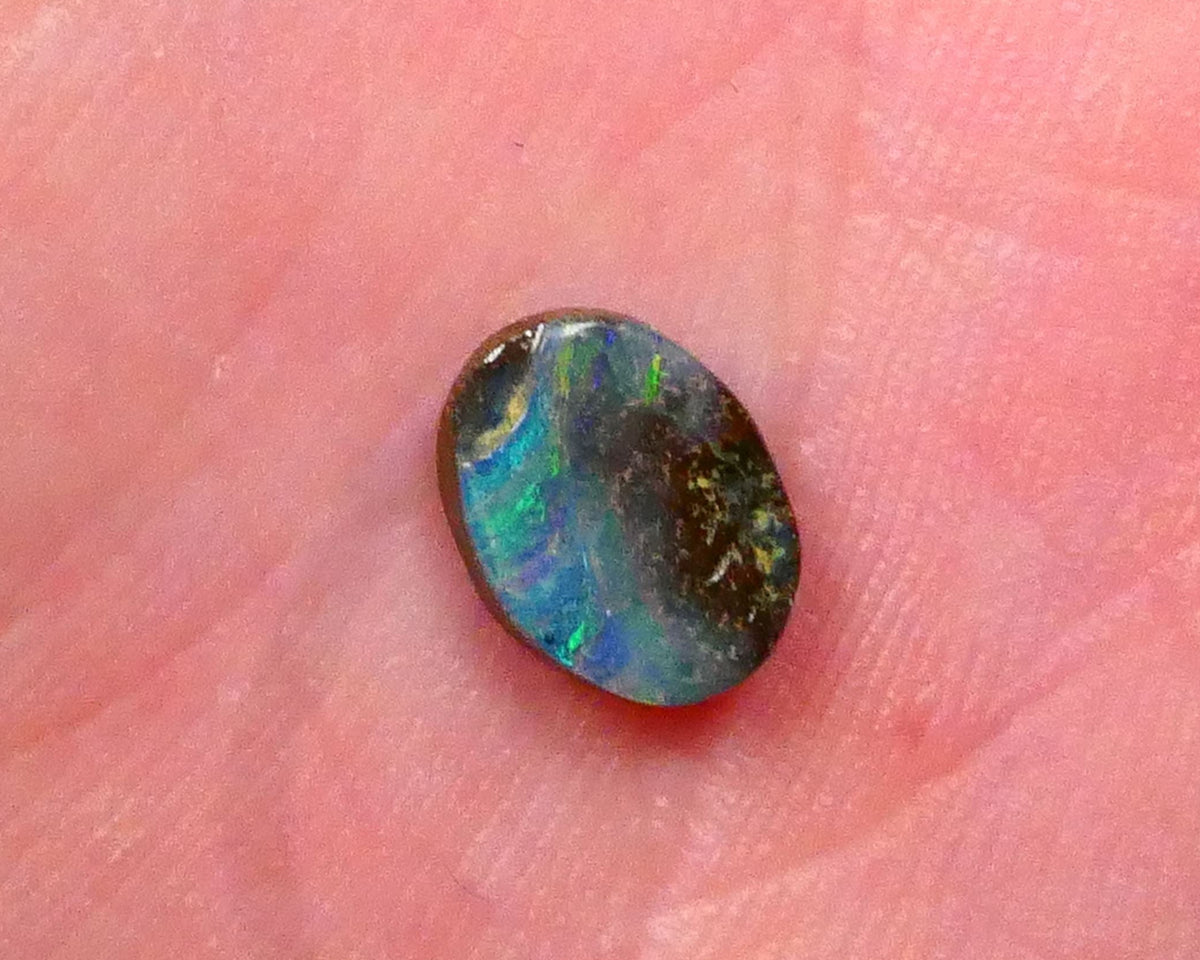 Winton Polished Boulder opal gemstone Ready to Set 1.40cts Stripe of Green dominant fires 8x6x3mm Lot B4-A522