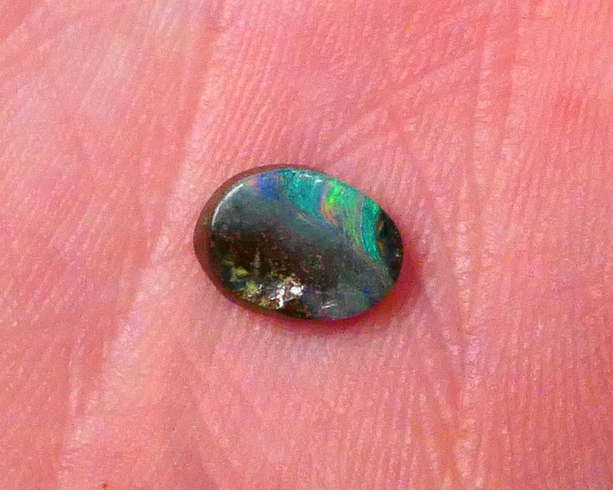 Winton Polished Boulder opal gemstone Ready to Set 1.40cts Stripe of Green dominant fires 8x6x3mm Lot B4-A522