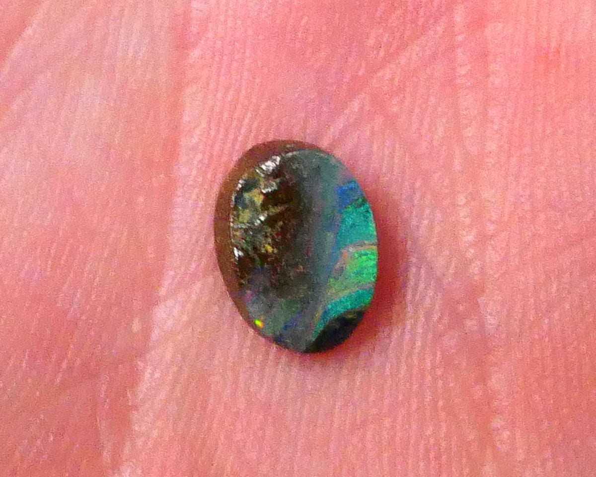 Winton Polished Boulder opal gemstone Ready to Set 1.40cts Stripe of Green dominant fires 8x6x3mm Lot B4-A522