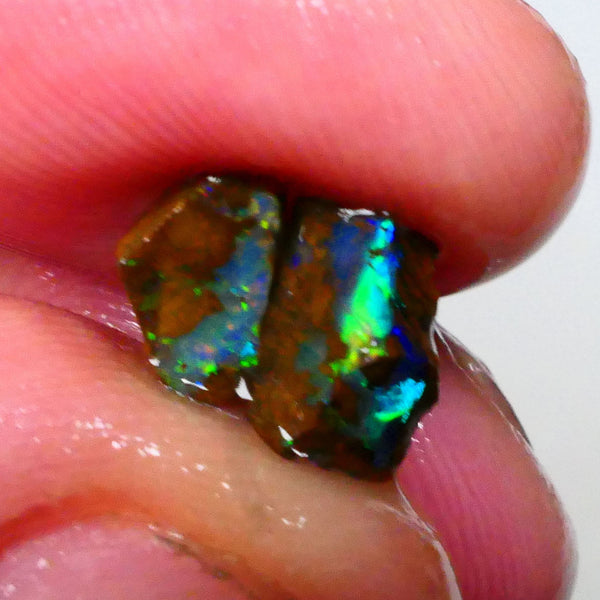 Small Bling Bling pair of Winton rough/rubs boulder opal 2.50cts Gorgeous super Bright Greens & blues dominant 9x5x4mm & 9x5x2mmLot B4-A552