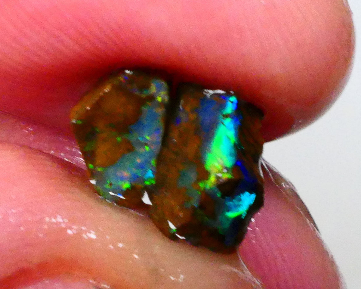 Small Bling Bling pair of Winton rough/rubs boulder opal 2.50cts Gorgeous super Bright Greens & blues dominant 9x5x4mm & 9x5x2mmLot B4-A552