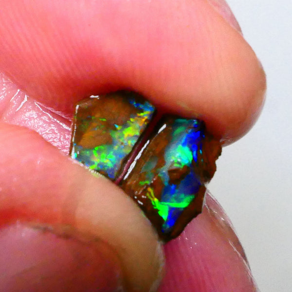 Small Bling Bling pair of Winton rough/rubs boulder opal 2.50cts Gorgeous super Bright Greens & blues dominant 9x5x4mm & 9x5x2mmLot B4-A552