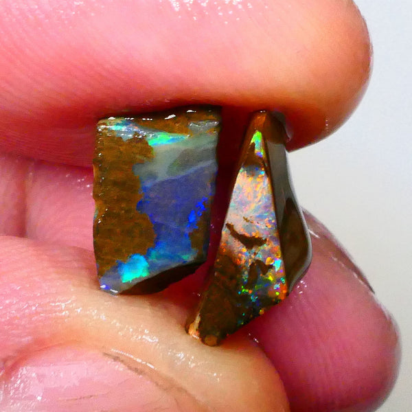 Orange / Red Alert WINTON's on fires Bling pair of rubs /rough 6.00cts boulder opal ironstone matrix 14x6x5mm & 13x7x4mm Lot B4-A544