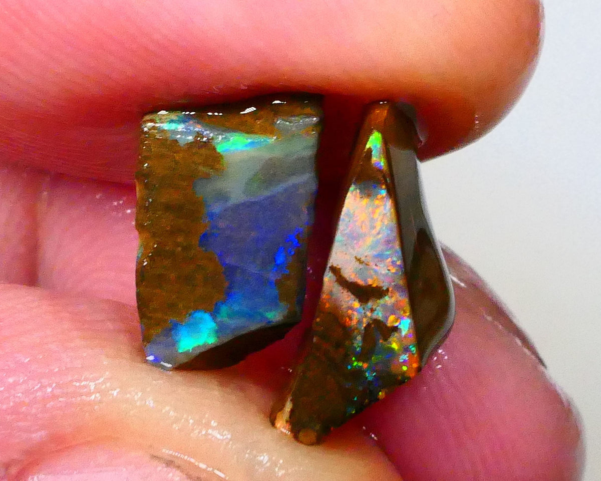 Orange / Red Alert WINTON's on fires Bling pair of rubs /rough 6.00cts boulder opal ironstone matrix 14x6x5mm & 13x7x4mm Lot B4-A544