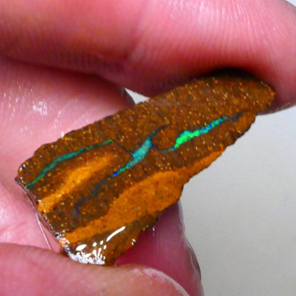 Green dominant Stipe/Vein of opal exposed in this boulder opal rough 13.75cts Winton material to polish 29x13x7mm  Lot B4-A543