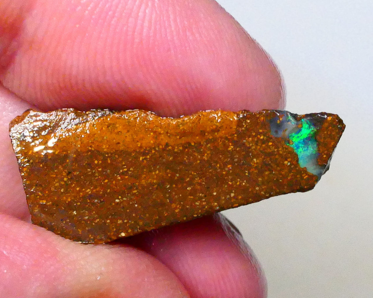 Green dominant Stipe/Vein of opal exposed in this boulder opal rough 13.75cts Winton material to polish 29x13x7mm  Lot B4-A543