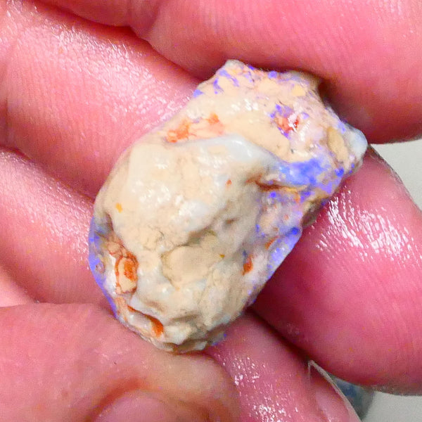Knobby opal formation rough of Lighting Ridge 23.00cts Bright Blues in bar visible 360 but clay/sand host to work around 25x14x13mm  Lot B4-A580