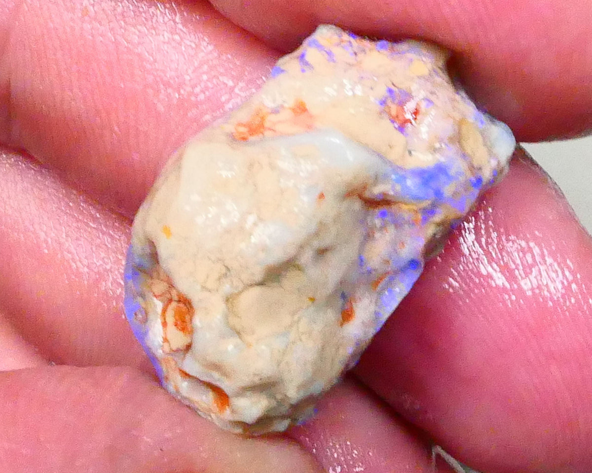 Knobby opal formation rough of Lighting Ridge 23.00cts Bright Blues in bar visible 360 but clay/sand host to work around 25x14x13mm  Lot B4-A580