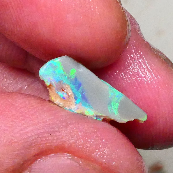 Lightning Ridge Dark Base Seam opal rough 2.90cts Bright Greens & blues expose to chase & Polish 16x8x7mm Lot B4-A579