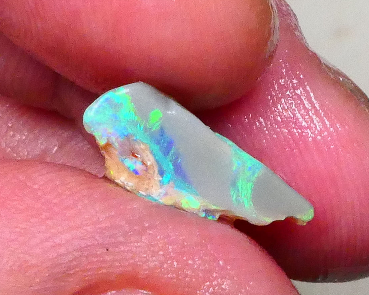 Lightning Ridge Dark Base Seam opal rough 2.90cts Bright Greens & blues expose to chase & Polish 16x8x7mm Lot B4-A579