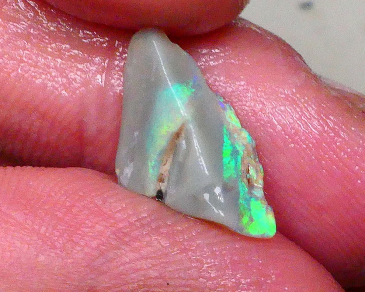 Lightning Ridge Dark Base Seam opal rough 2.90cts Bright Greens & blues expose to chase & Polish 16x8x7mm Lot B4-A579