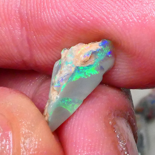 Lightning Ridge Dark Base Seam opal rough 2.90cts Bright Greens & blues expose to chase & Polish 16x8x7mm Lot B4-A579