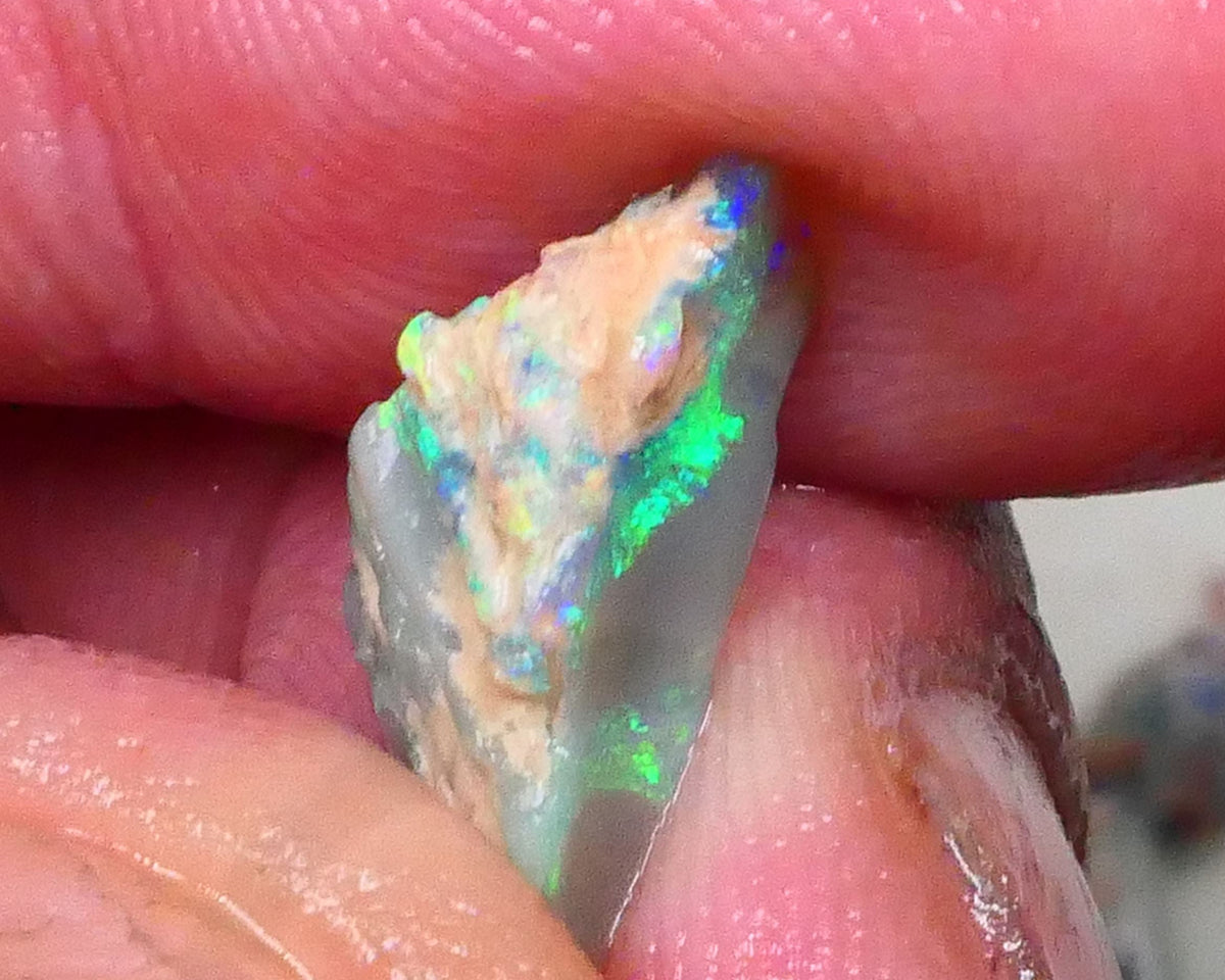 Lightning Ridge Dark Base Seam opal rough 2.90cts Bright Greens & blues expose to chase & Polish 16x8x7mm Lot B4-A579