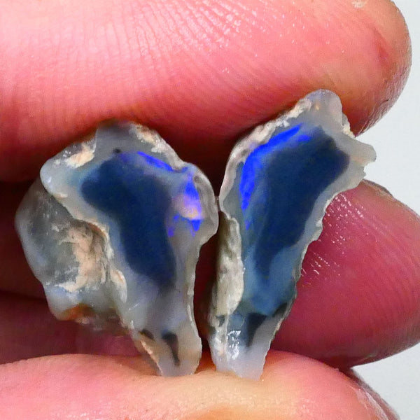Blues bars to chase & explore 15.75cts Knobby split pair of Lightning Ridge 19x13x9mm & 19x12x8mm Lot B4-A598