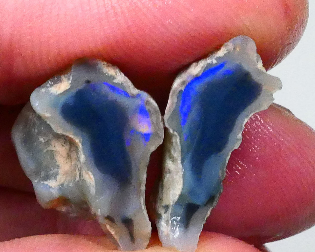 Blues bars to chase & explore 15.75cts Knobby split pair of Lightning Ridge 19x13x9mm & 19x12x8mm Lot B4-A598