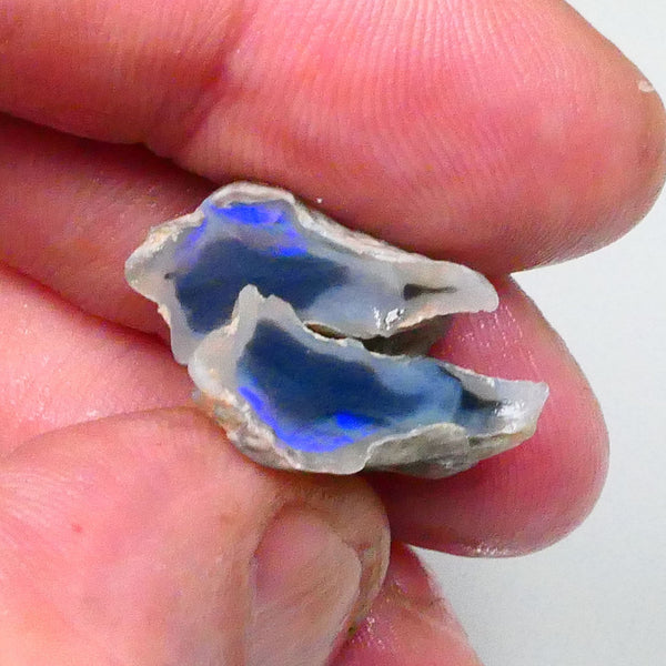 Blues bars to chase & explore 15.75cts Knobby split pair of Lightning Ridge 19x13x9mm & 19x12x8mm Lot B4-A598