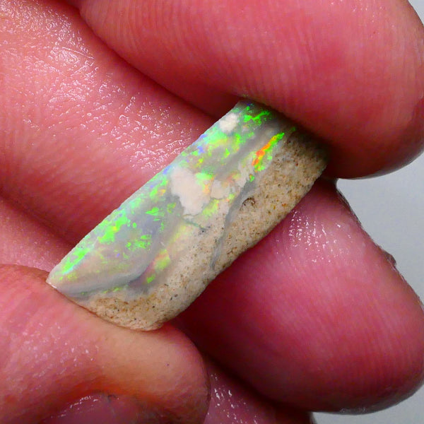 DEAL GEM BRIGHT SEAM RUB  Bling Super Bright Green dominant Fires on this Lightning ridge opal rub 6.95cts 21x9x5mm  Lot B4-A600